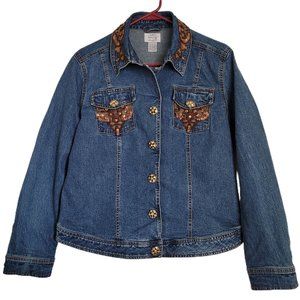 Women's Jean Jacket Sequins and Lace Denim Jacket Just B Size Large